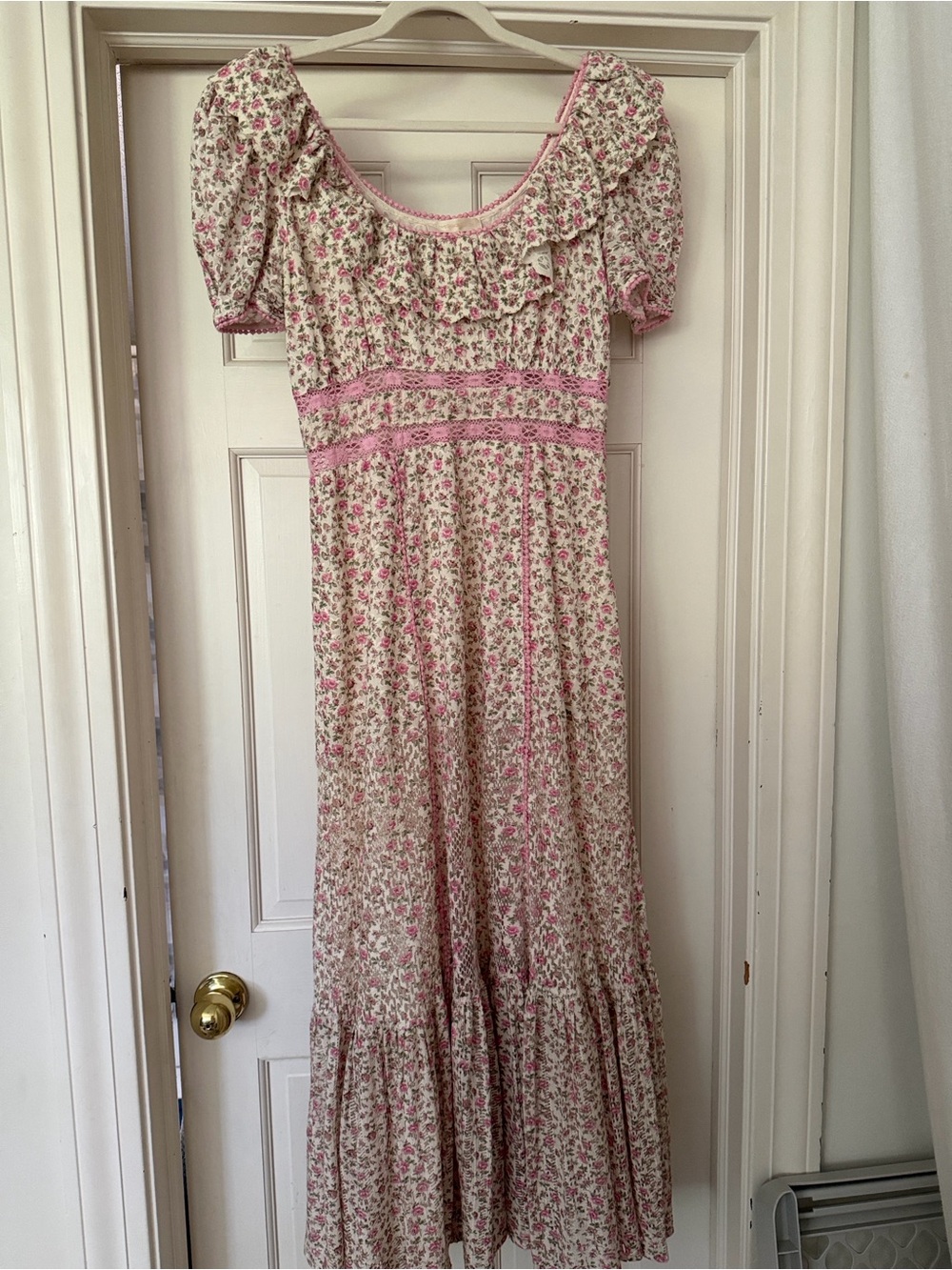 LoveShackFancy Pink Floral Ruffle Maxi Dress